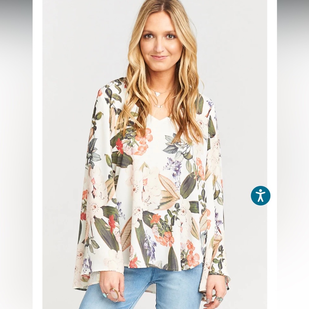 Show Me Your Mumu Hippie Dippie Women’s Top Floral Bell Sleeve‎ Size S V-Neck